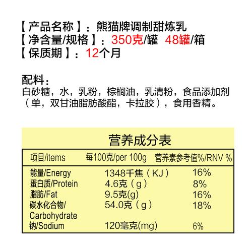 包含熊猫乳清营养表的词条